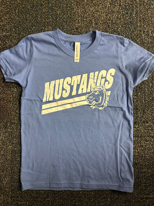 Distressed Mustangs Shirt - Light Blue
